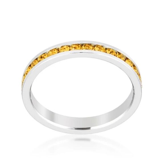 Eternity Ring with Swarovski Yellow Topaz Crystals Stackable New - Picture 1 of 3